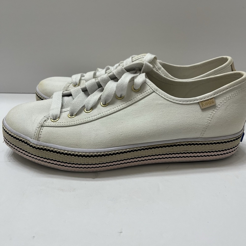 Keds X Kate Spade New York Triple Kick Woven Stripe Foxing Sneakers Ivory 8.5